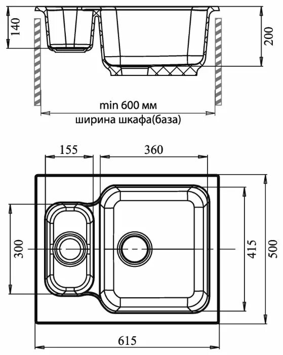 Толщина кухонных моек. Кухонная мойка GRANFEST Standart gf-s615k. Gf-s615k. Мойка Гранфест стандарт. Мойка 615 Гранфест.