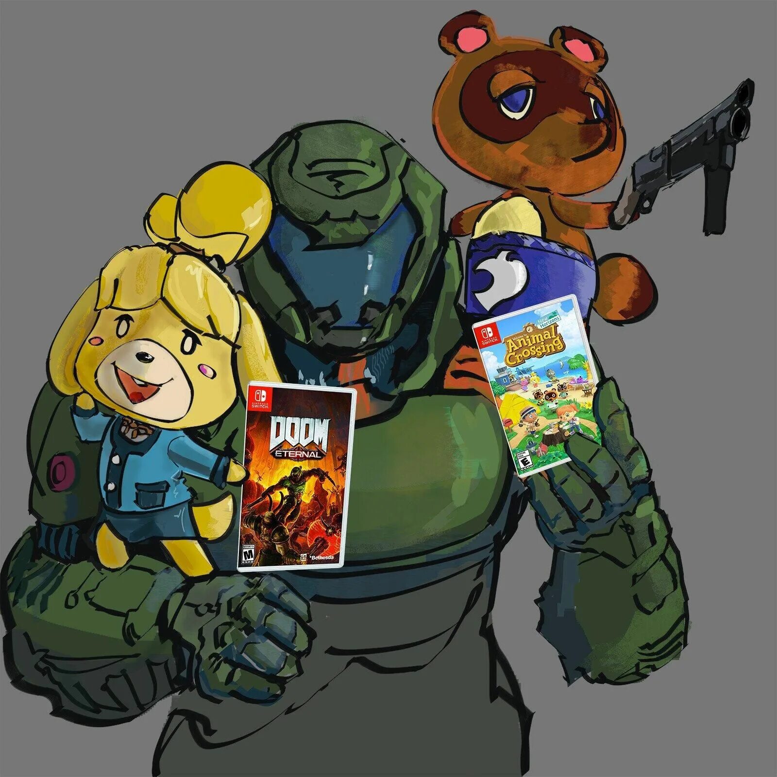 Animal Crossing Isabelle and Doomguy. Doomguy and Isabella. Doom Slayer x Isabelle.