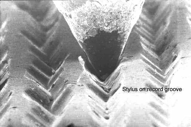 Vinyl Record Grooves (A): micrograph produced by a scanning electron microscope.