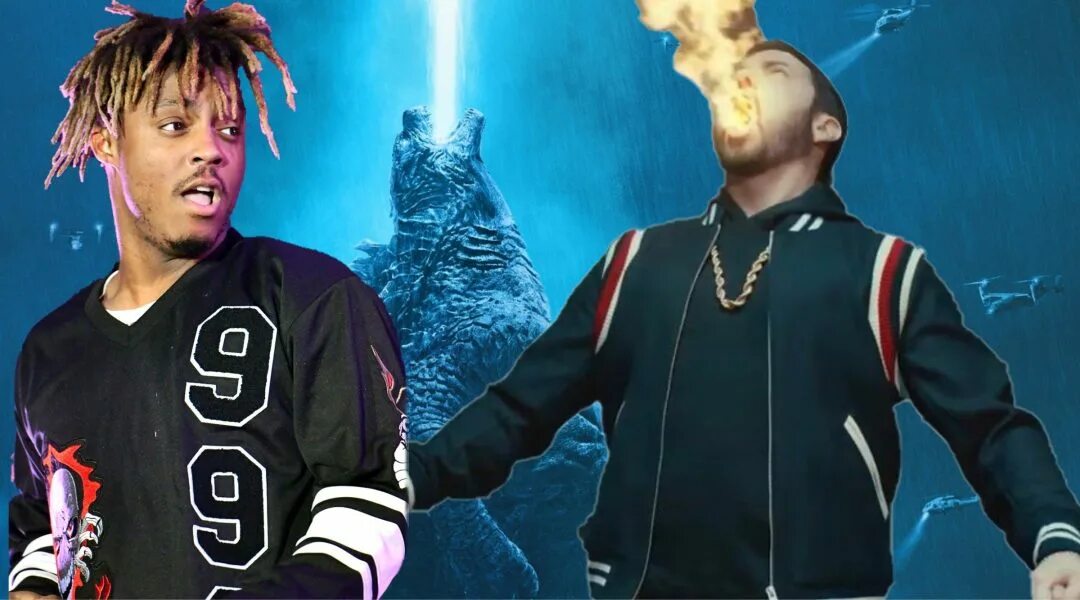 Godzilla juice. Eminem juice world. эминем годзилла. eminem godzilla в костюме. годзилла песня эминем.