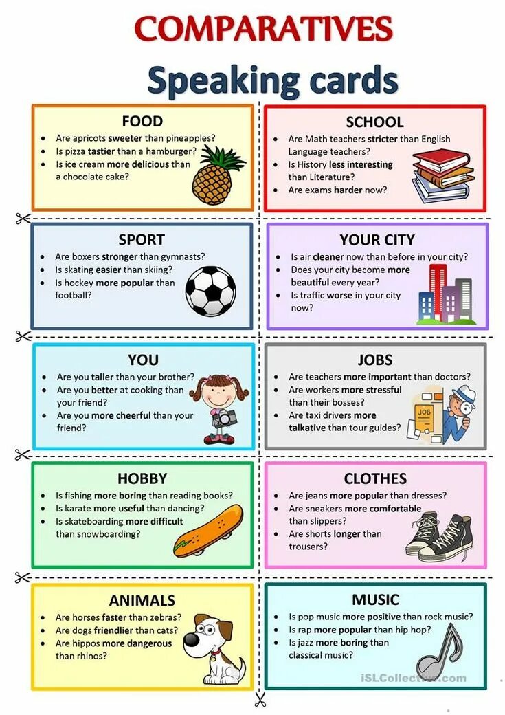 Speaking Cards на английском. Comparatives speaking Cards. Comparison of adjectives speaking Cards. Английский speaking Worksheet. Adjectives activities