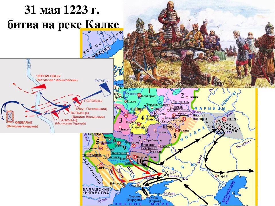 Битва на реке Калке 1223. Битва на реке Калка 1223 год. Сражение 31 мая 1223 г. на реке Калке. Место битвы на Калке в 1223 г на карте.