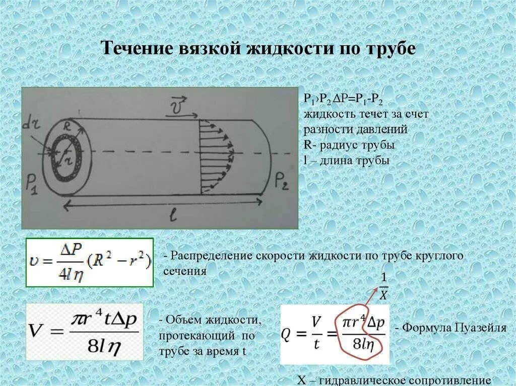 Скорость воды в трубе м с. Течение вязкой жидкости по трубам. Течение жидкости по цилиндрической трубе. Течение вязкой жидкости в трубе. Течение по трубе.