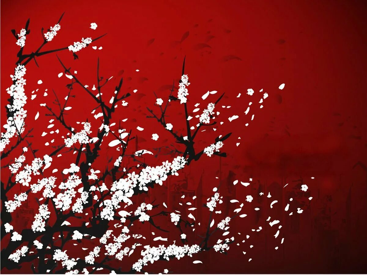 Стиль сакура. Сакура минималист. Фон в японском стиле. Красная Сакура. Сакура на темном фоне.