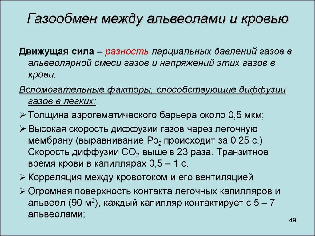 Обмен газов между альвеолярным воздухом и кровью