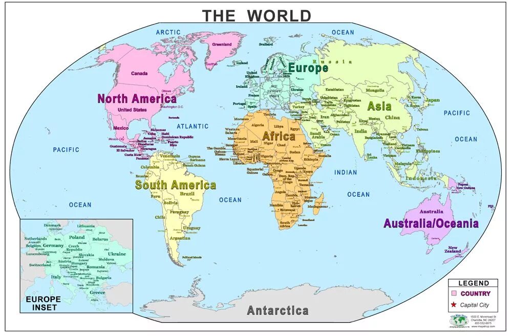 In most areas of the world. World Map with Countries and Capitals. Страны и континенты.