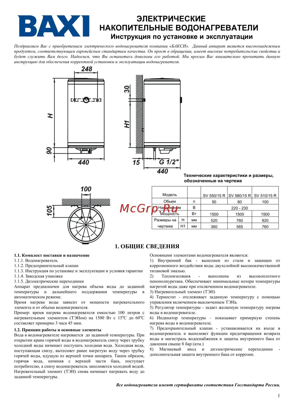 Инструкция к водонагревателю