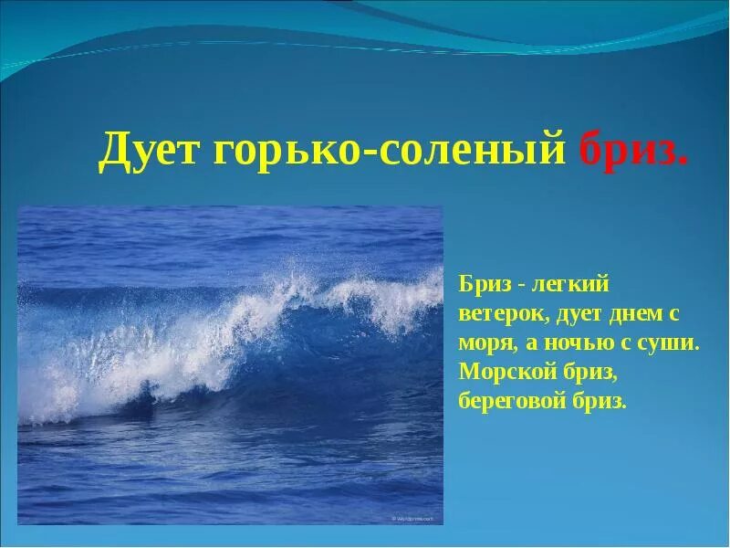 Что обозначает слово бриз. Загадка про море. Легкий Бриз на море. Стишок про волны для детей. Стихи про морской Бриз.