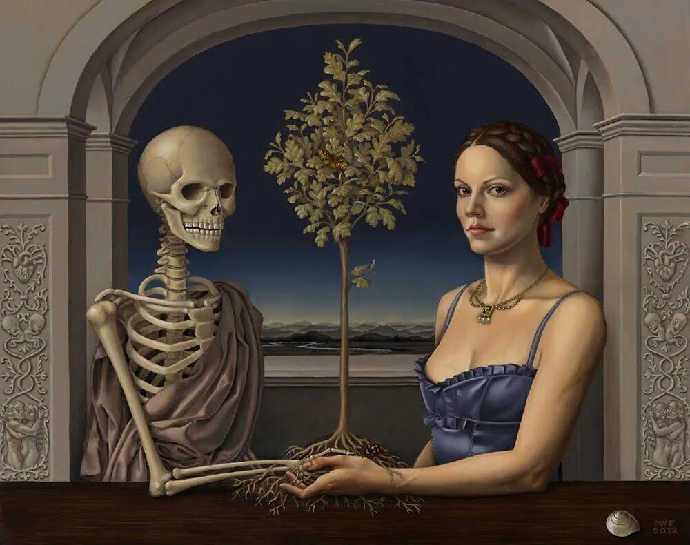 Мир рождения и смертей. Madeline von Foerster художник. Девушка и смерть картина.