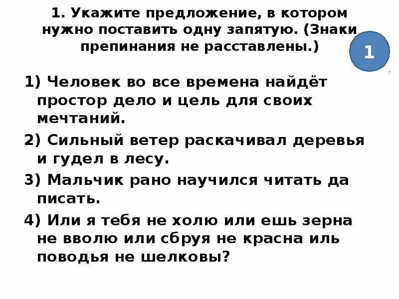 Укажи предложение в котором пропущена запятая. Укажите предложение, в котором нужно поставить одну запятую.. Укажите предложение в котором нужно поставить 1 запятую. Человек во все времена найдет простор дело и цель для своих мечтаний. Вволю предложение.