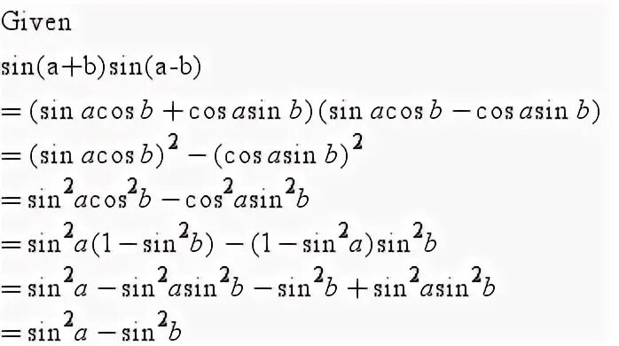 Sin a b c формула. Формула sin a+b sin a-b. sin^2(a+b). sin a b sin a b sin2a sin2b.