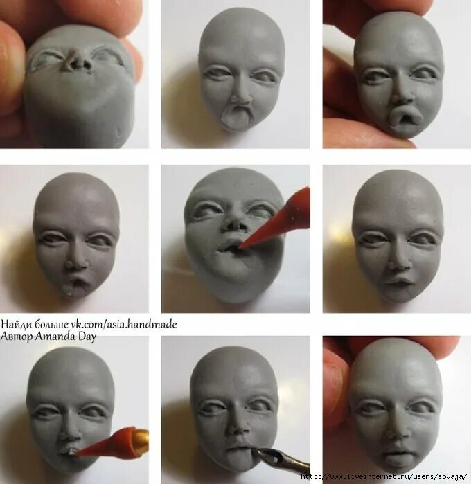 Лепка кукол из самозатвердевающего пластика. Как сделать лицо из полимерной глины. Как сделать лицо из полимерной глины. Поэтапная лепка головы. Лепим лицо куклы.