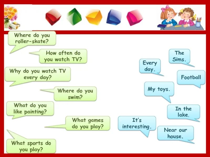 Ответ на вопрос what Sports do you Play. How often do you do Sport. How often you Swim в настоящем времени. Test my Toys v2 3 класс.