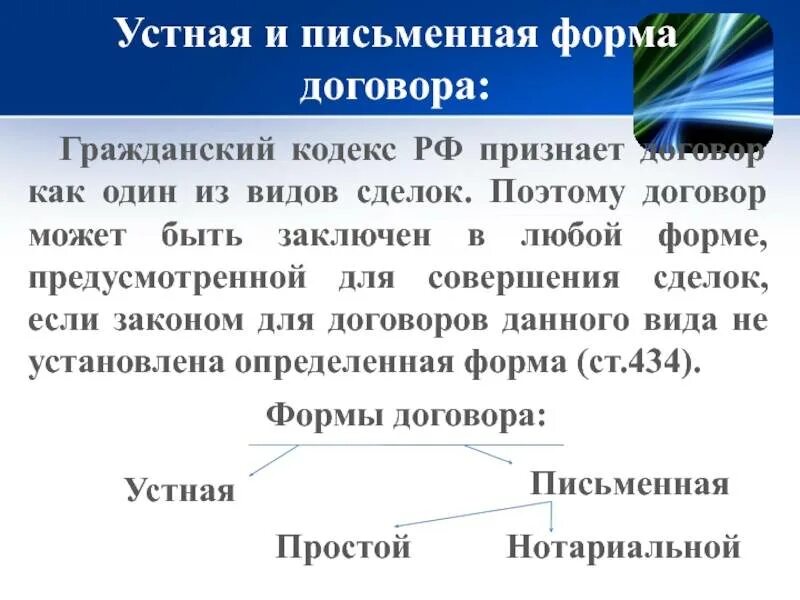 Устная форма гк рф