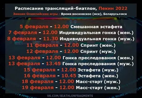 Биатлон расписание 2024 год