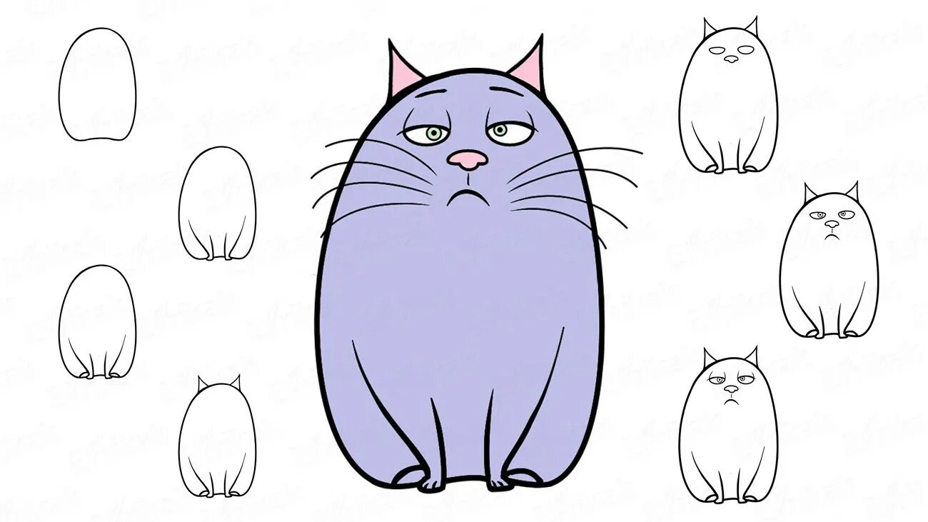 Рисовать поэтапно котиков. Нарисовать кота легко. Рисунки котов легкие. Нарисовать котика легко ребенку. Как нарисовать кошку.