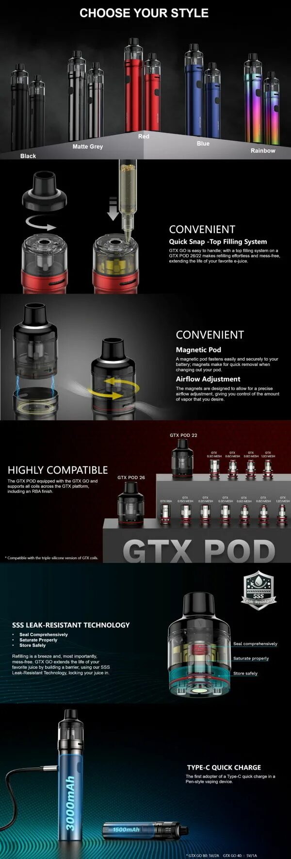 Vaporesso GTX go 80 Kit. Vaporesso GTX go 40 pod Kit. Vaporesso GTX go 80 pod Kit Black.