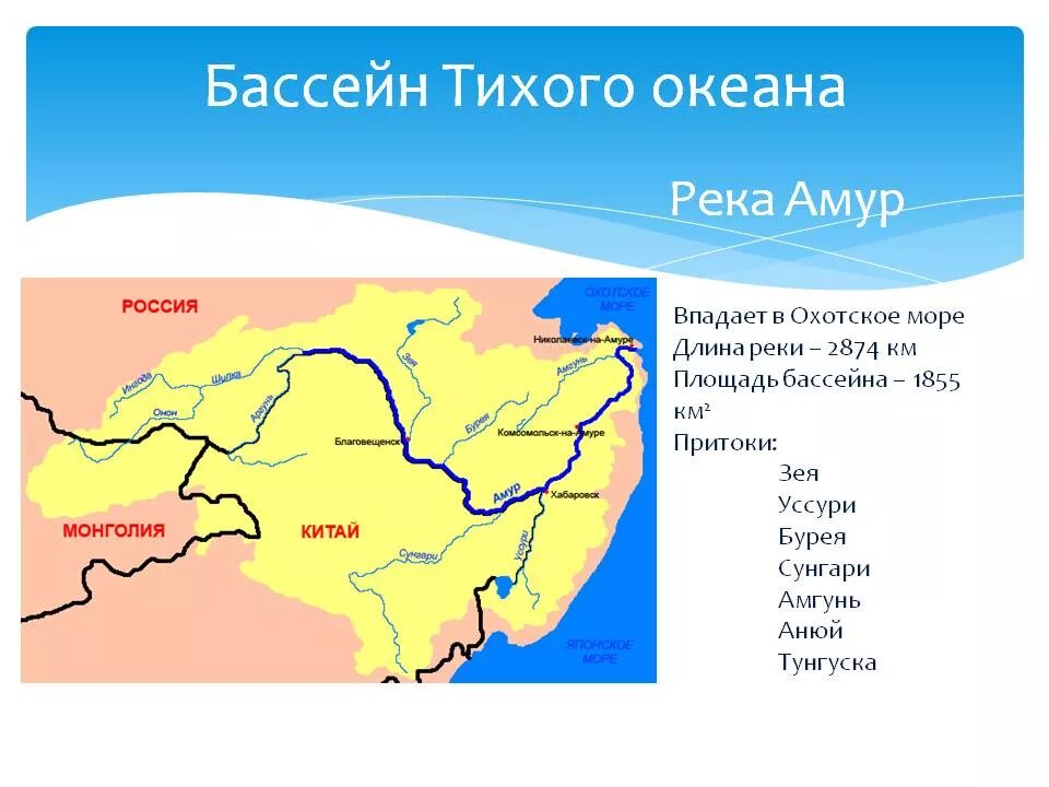 Какие крупные реки впадают в океан. Бассейн Тихого океана реки Амур притоки. Река Амур бассейн реки притоки. Бассейн Тихого океана реки Анадырь. Бассейн реки Амур.