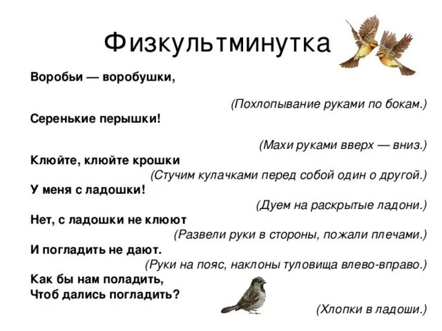 Рассказы ждановны воробушек глава 40. Пальчиковая гимнастика Воробей. Стихи про птиц. Физминутка про птиц. Физминутки про птиц для детей.