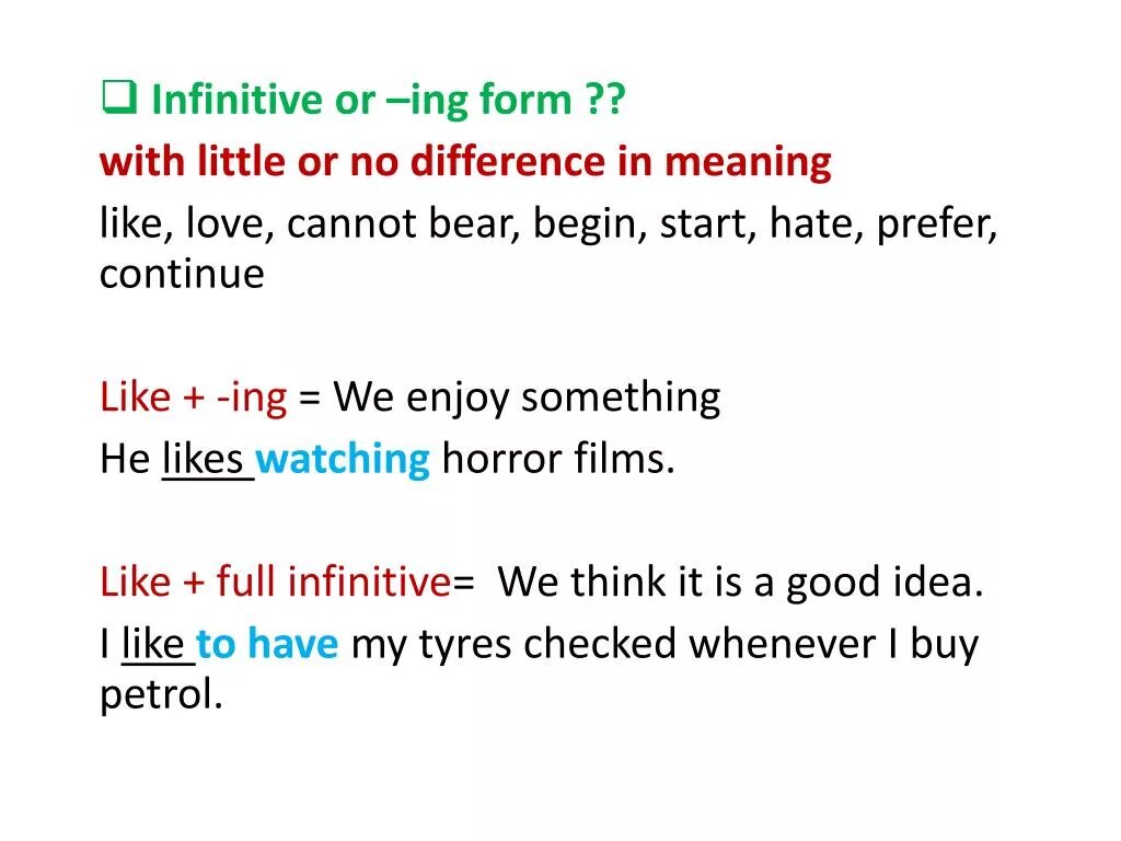 Глагол после like. Like +-ing правило. Like Love hate ing правило. Like глагол с ing. Enjoys to или ing.