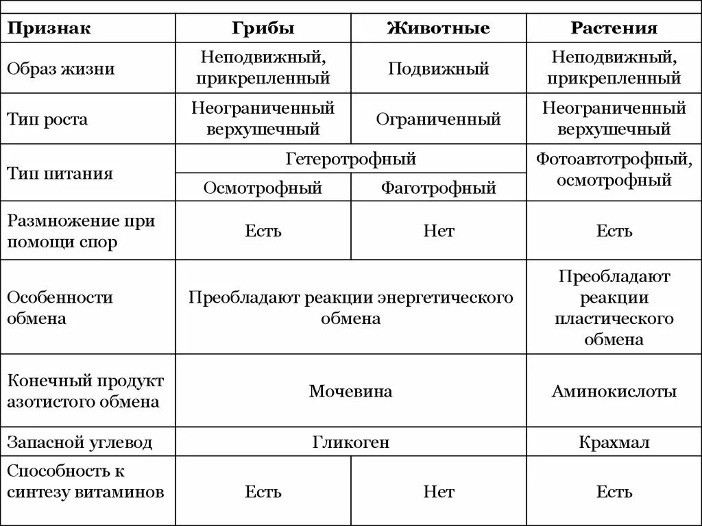 Сравнение клеток растений животных грибов и бактерий. Сравнение клеток грибов растений и животных таблица. Сравнительная таблица грибы растения животные. Сравнительная таблица грибов растений и животных. Характеристика животных и растительных клеток