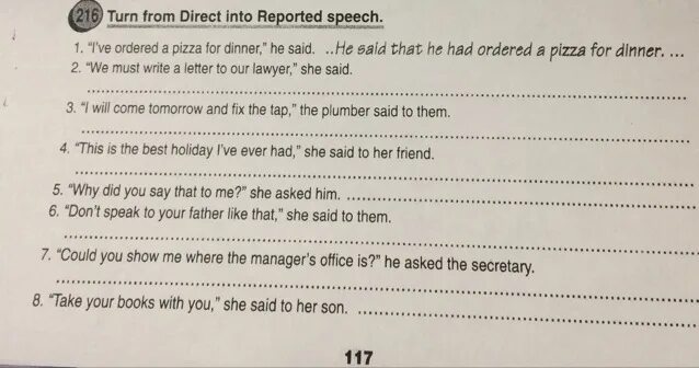 Turn from direct into reported Speech. Turn the following into reported Speech. Turn the following sentences into reported Speech. Turn from direct Speech into reported Speech. Say the following statements in reported speech