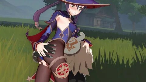 ass grab, big breasts, clothed, dat ass, hilichurls (species), mona (genshi...