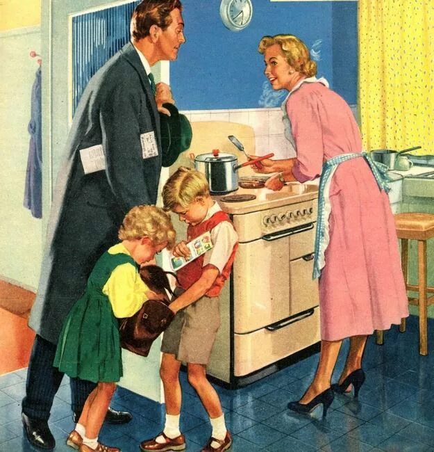 Ретро пап. Norman rockwell художник домохозяйка. американская семья 50-х. американская семья ретро. американские плакаты 50-х семьи.