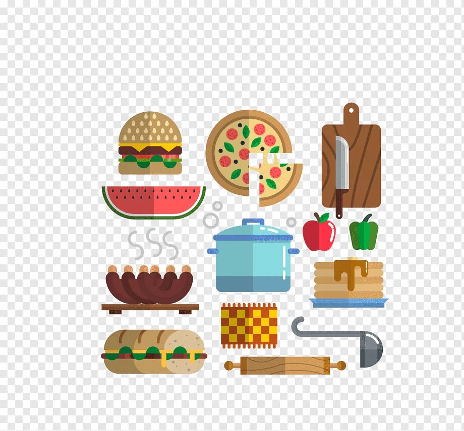 Клипарт картинки разные для кухни. Kitchen food vector. Flat icon food. Kitchen food PNG. Flat food