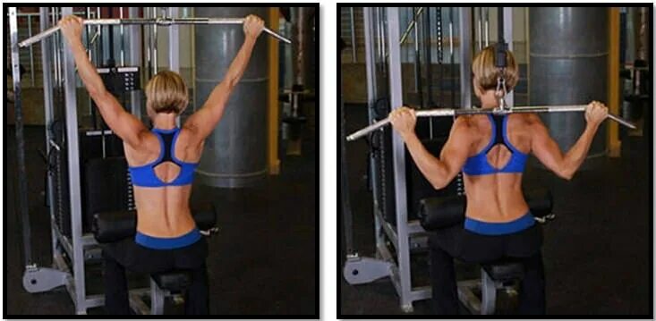 Lat pulldown широким хватом. Тяга горизонтального блока в хаммере. Тяга блока сверху широким хватом. Тяга верхнего блока широким хватом. Тяга верхнего блока параллельным широким хватом.