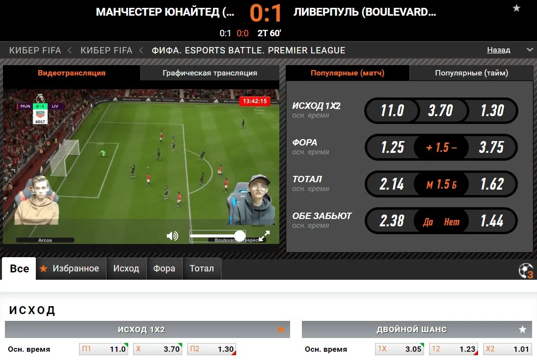 Делаем ставки. Графическая трансляция матча. Где ставить ставки на спорт.