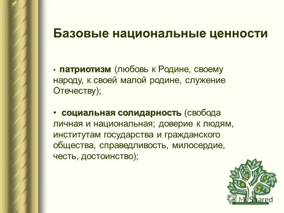 Свобода личная и национальная. Патриотические ценности. Дерево национальных ценностей.