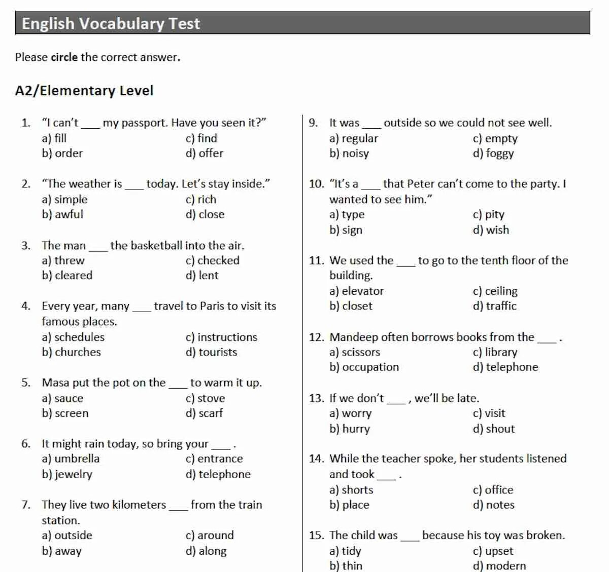 Vocabulary Test. Vocabulary Test English. Elementary Vocabulary Test. Test for Vocabulary English. Quick test english