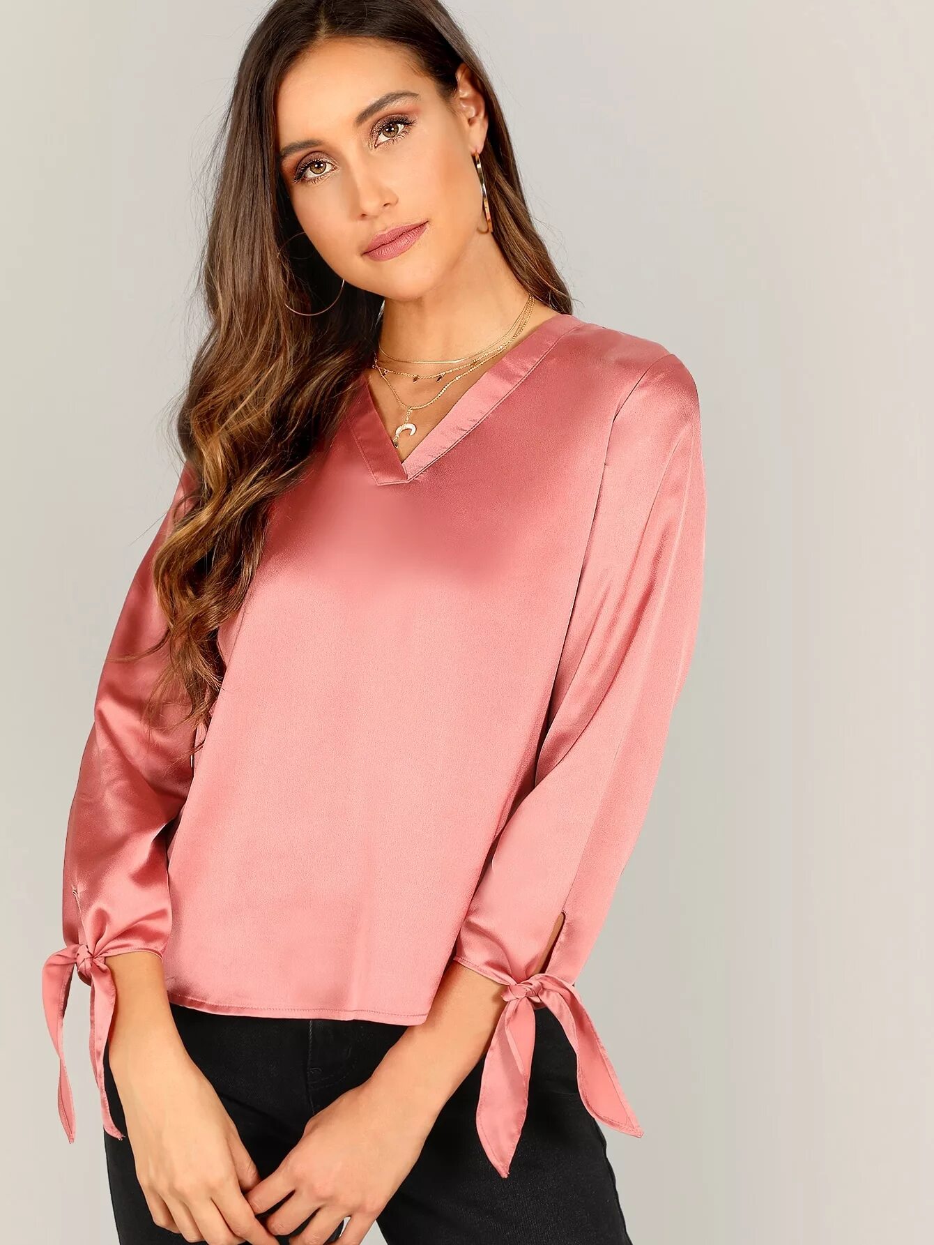 Атласная кофта. Сатиновая блузка. Блузка сатин. Шеин блузка розовая.