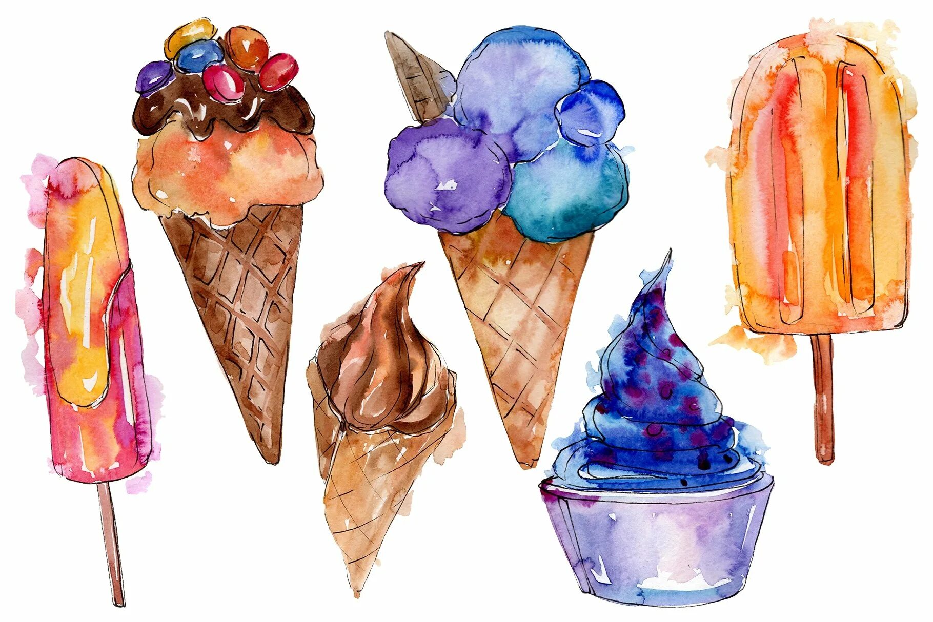 Рисовать сладости. Мороженое акварелью. Нарисовать мороженое. Рисунки маркерами мороженое. Сладости для срисовки.