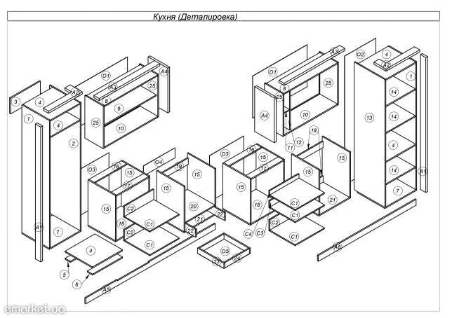 чертеж кухонного гарнитура. деталировка кухонных шкафов. нижний кухонный шкаф деталировка. сборочный чертеж кухни. деталировка кухни.