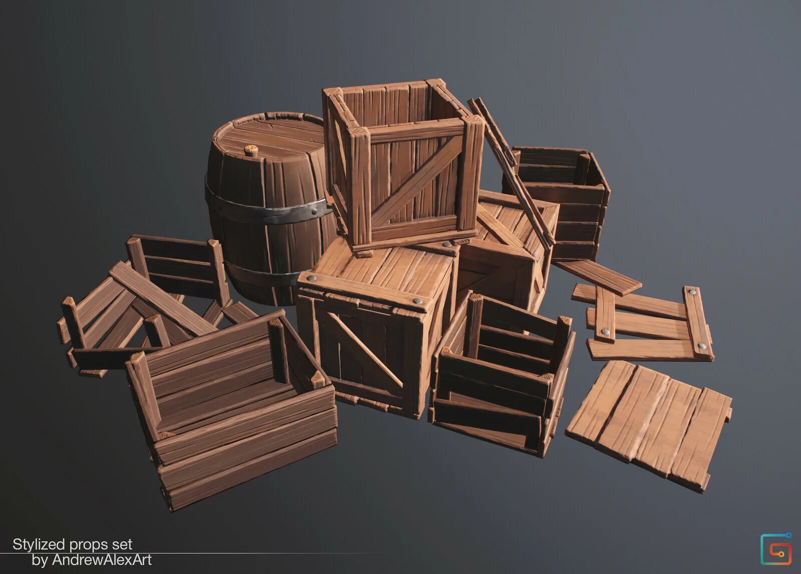 Rust voice props. Stylized box. stylized wooden box. stylized props. unity props.