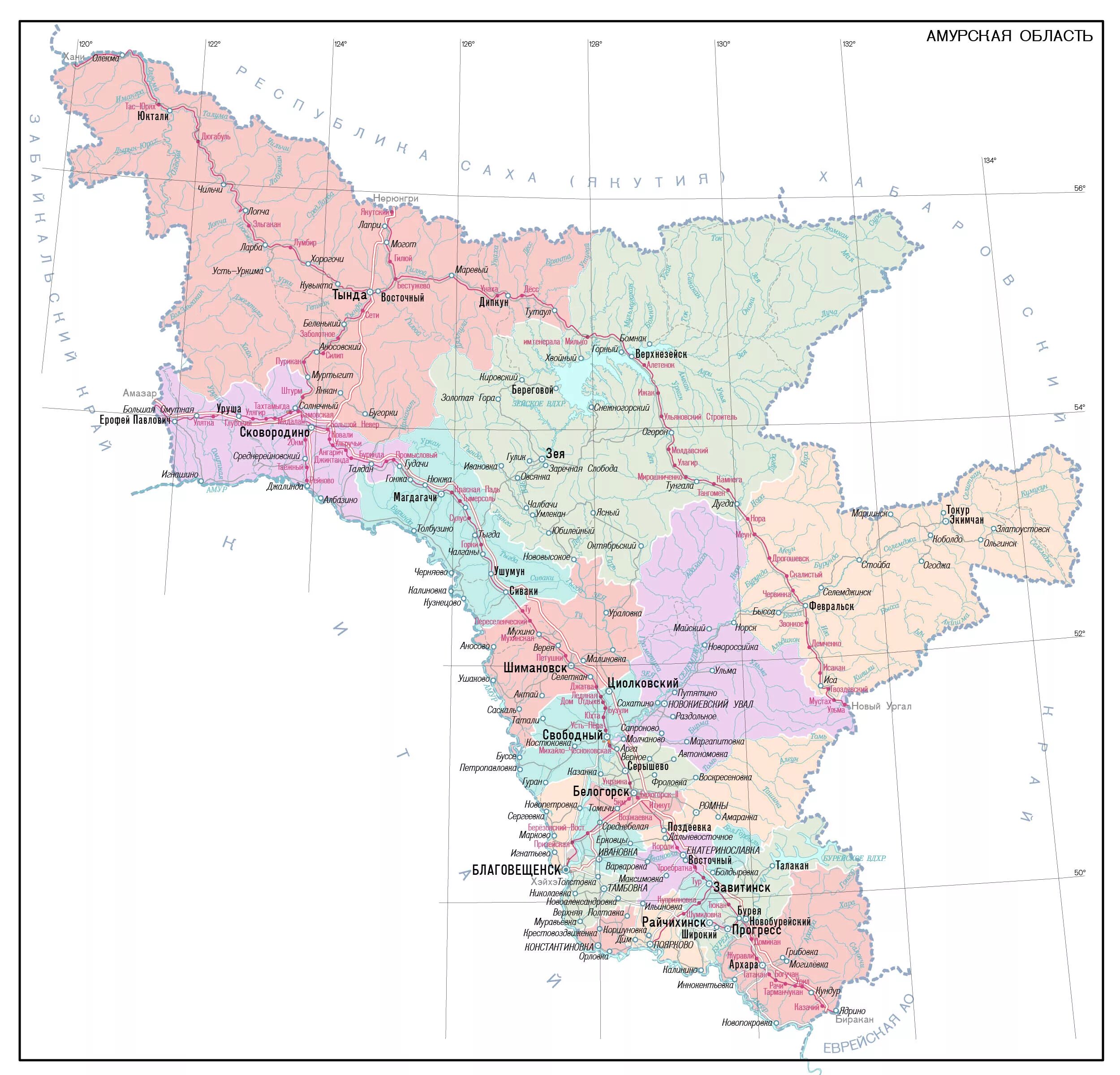 Карта амурской области с населенными пунктами