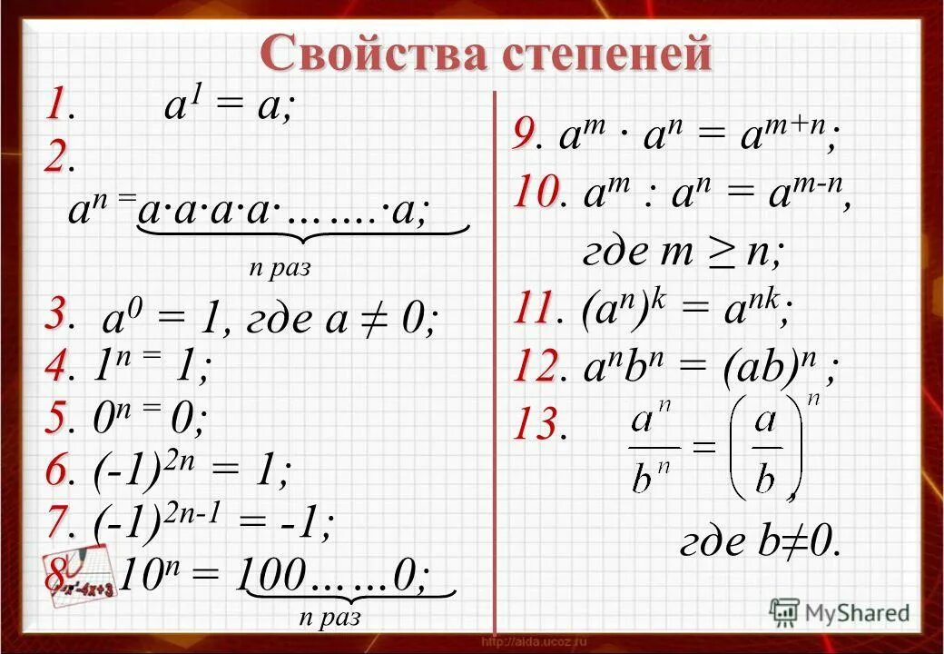 Примеры степеней 5 класс