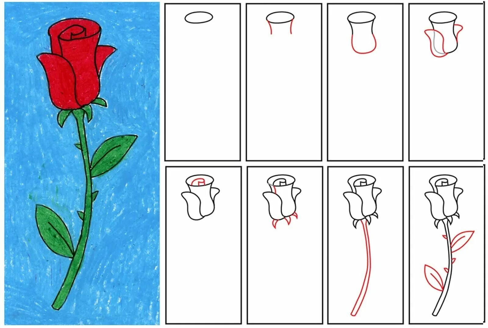 Рисунок на 9 поэтапно. Рисование цветов. Поэтапное рисование цветка. Рисование цветов для детей. Этапы рисования розы.