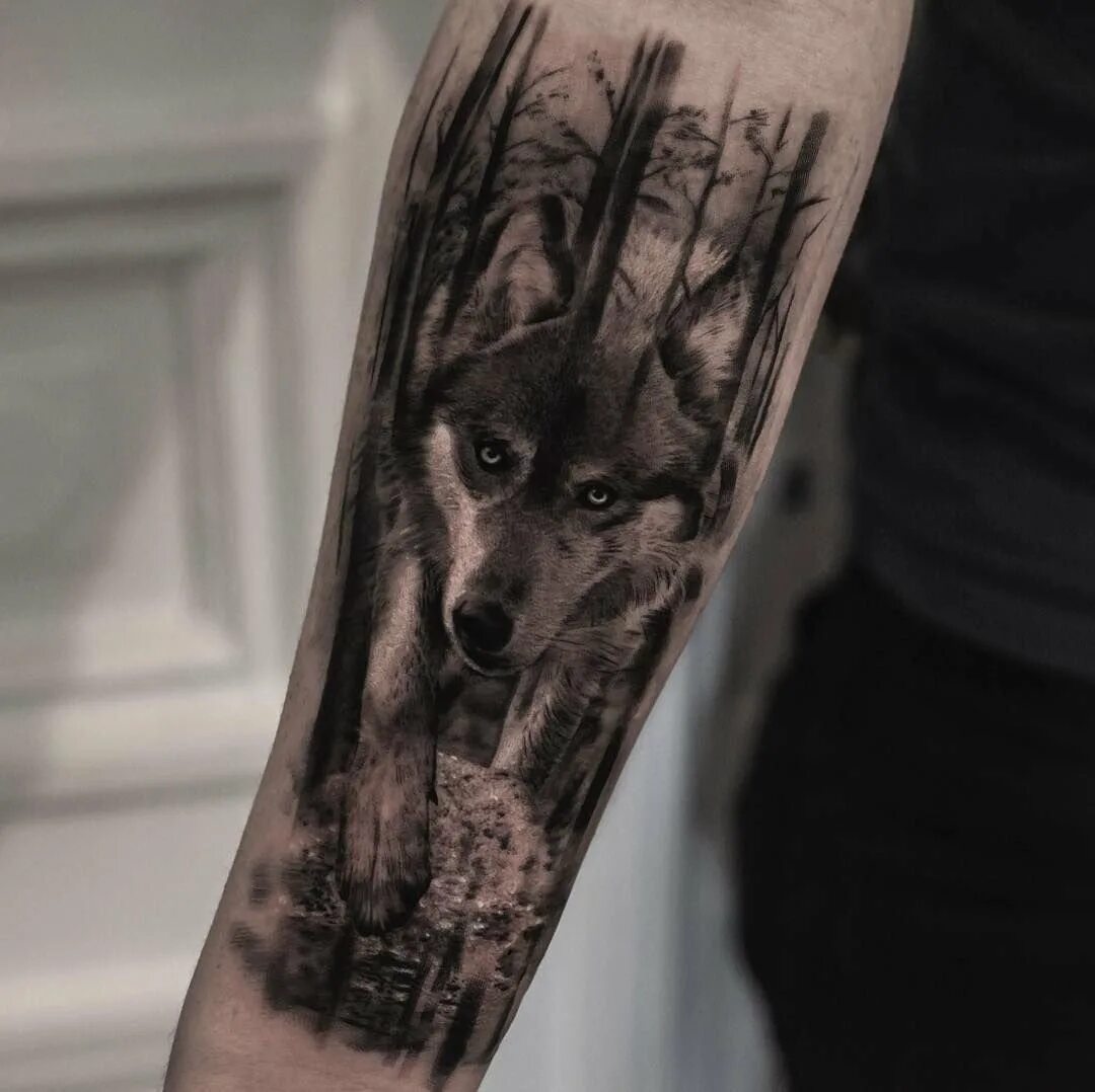 волк с лесом тату. тату волк в лесу. тату волка на руке. тату волк в лесу на руке. тату волк в лесу на руке.