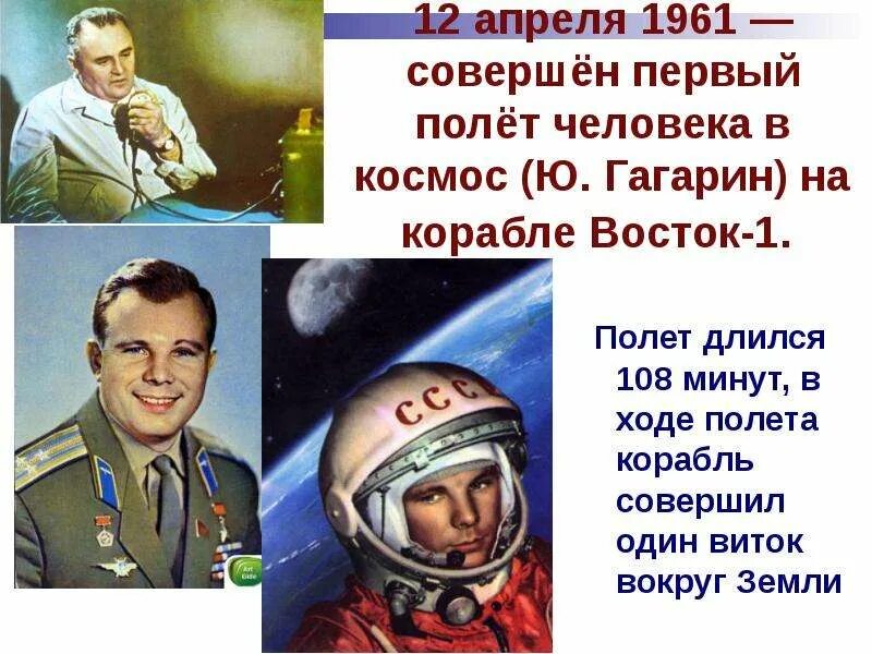 Полет первого человека. 12 Апреля 1961 года первый полет человека в космос. Полет Юрия Гагарина 12 апреля 1961 года первый полет человека в космос.
