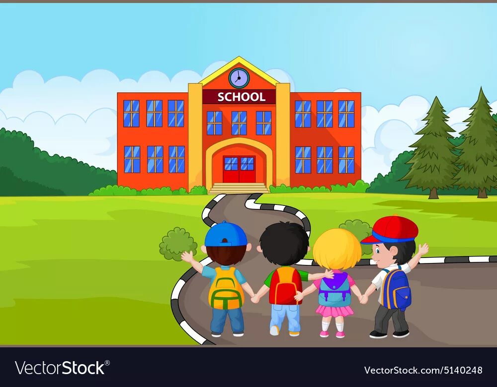 He don t go to school. Идет в школу мультяшный. школа мультяшная. дети идут в школу мультяшное. go to school картинка для детей.