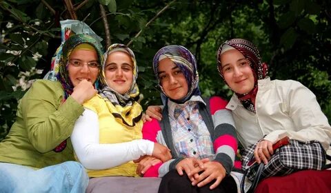 Young Turkish women traditionally dressed. 