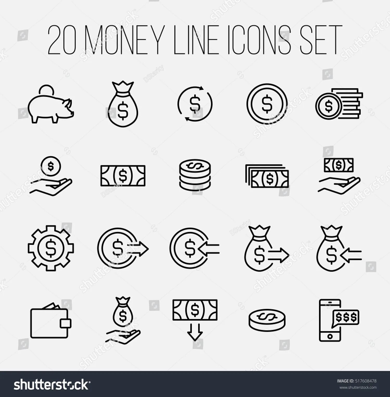 To set in money. Значок деньги тонкими линиями. символы финанс. money line. график и деньги пиктограмма.