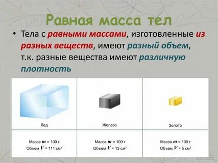 Тела с разной плотностью