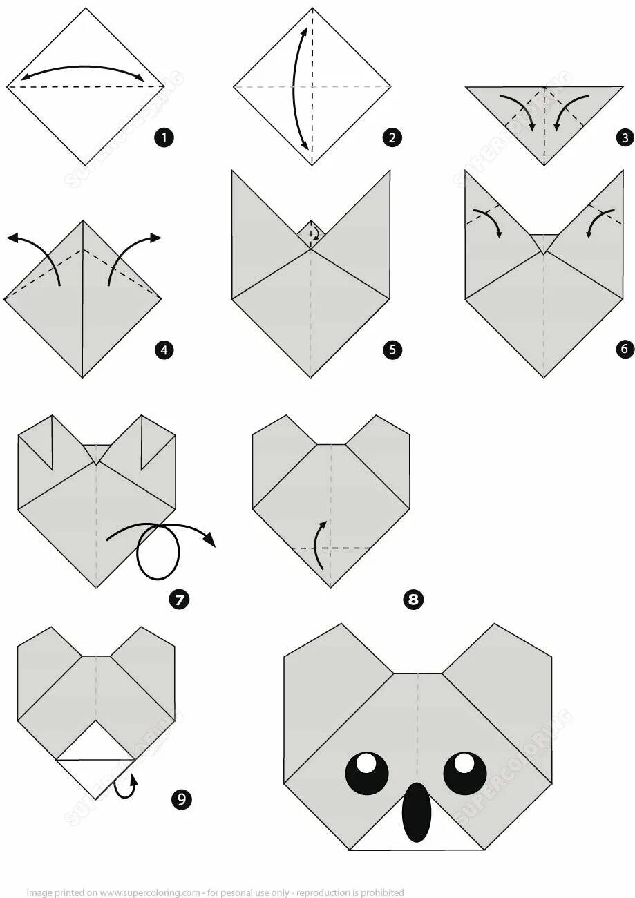 Оригами из бумаги для детей. Оригами мордочки животных. Лёгкие оригами из бумаги для детей. Оригами простые схемы для детей. Как сделать маленький оригами