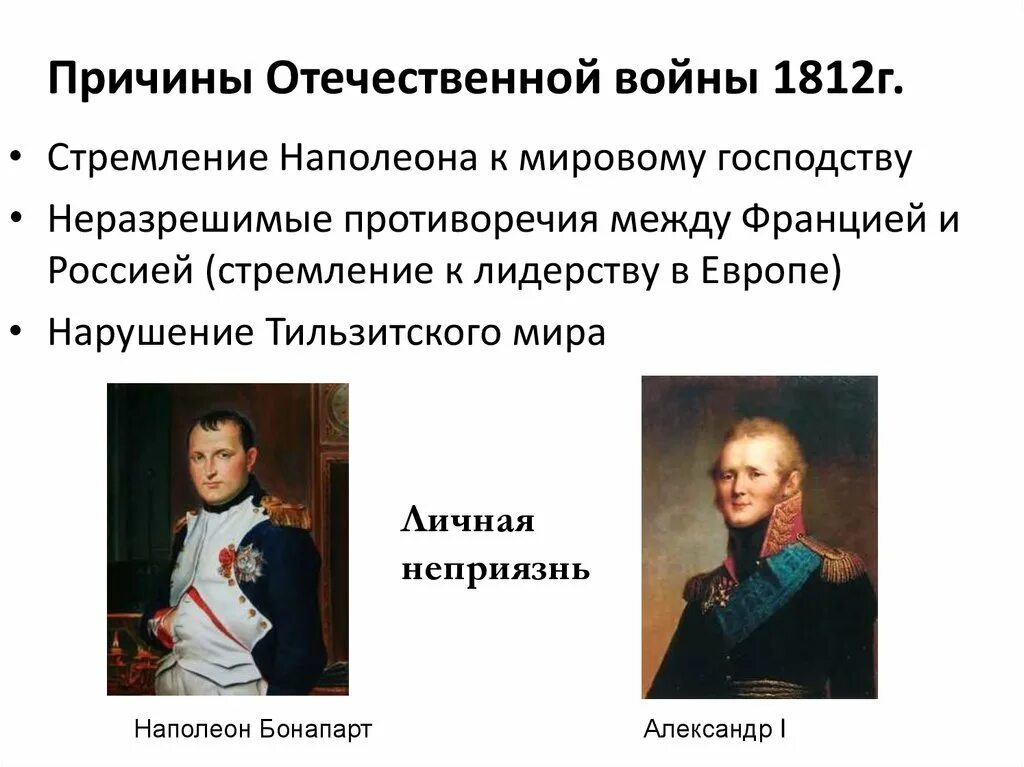 Причины войны 1812 года между россией