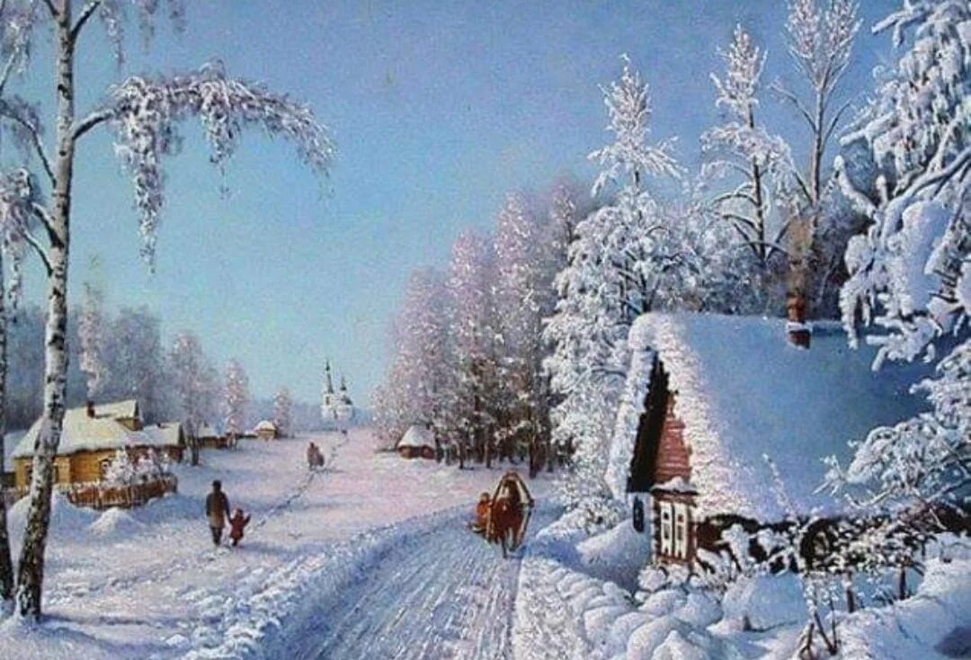 Снежный день на русском. Зима в деревне. Зимний пейзаж деревня.