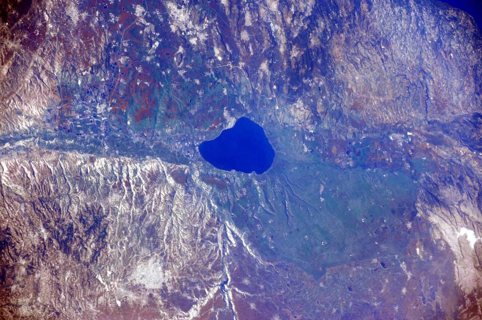 One of the most beautiful lakes in the world. It's Issyk-Kul's view from space! 
